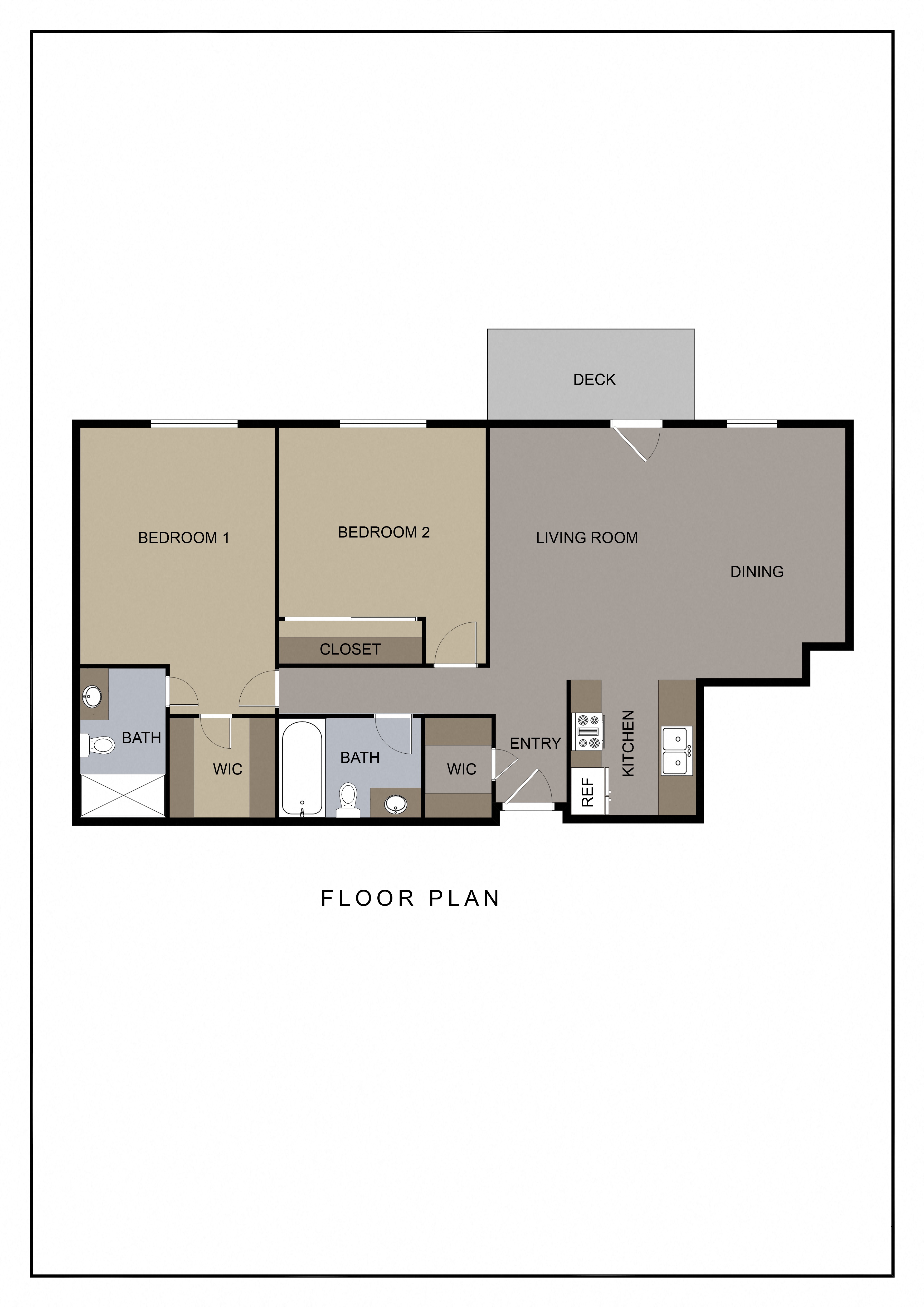 Floor plan for 2 beds, 2 baths, 1056 sqft
